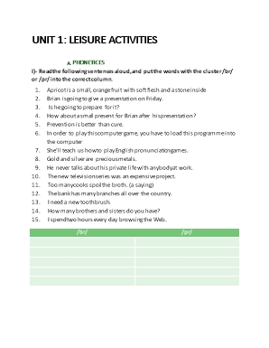 Đề kiểm tra môn Tiếng Anh Lớp 8 - Unit 1: Leisure activities - Năm 2021