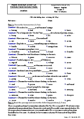 Đề kiểm tra Viết số 1 môn Tiếng Anh Lớp 9 - Trường THCS Phương Trung
