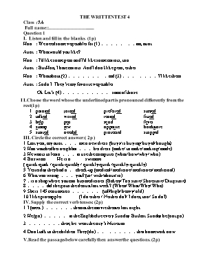 Đề kiểm tra Viết số 4 môn Tiếng Anh Lớp 7