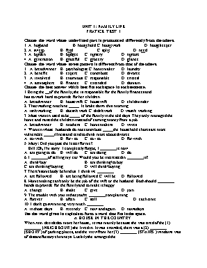 Đề luyện thi môn Tiếng Anh Lớp 10 - Unit 1: Family Life