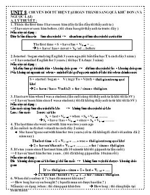 Đề ôn tập môn Tiếng Anh - Unit 8: Chuyển đổi từ hiện tại hoàn thành sang quá khứ đơn ( và ngược lại )