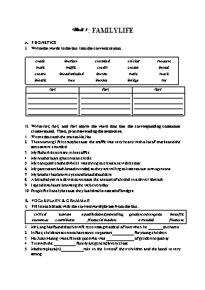 Đề ôn tập và kiểm tra môn Tiếng Anh Lớp 11 - Unit 1: Family Life