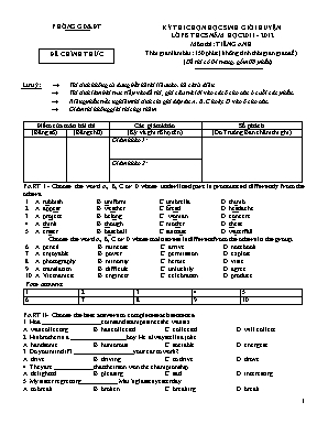 Đề thi chọn học sinh giỏi huyện môn Tiếng Anh Lớp 8 - Năm 2011-2012