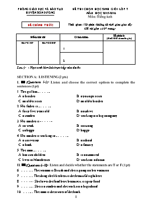 Đề thi chọn học sinh giỏi môn Tiếng Anh 7 - Năm học 2015-2016