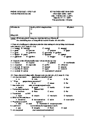 Đề thi chọn học sinh giỏi môn Tiếng Anh Lớp 8 - Năm học 2008-2009 - Bắc Giang