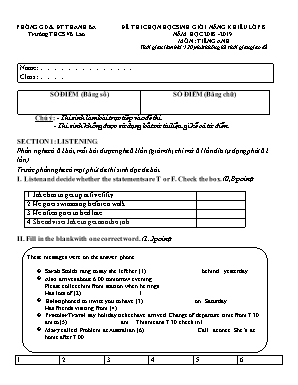 Đề thi chọn học sinh giỏi năng khiếu môn Tiếng Anh Lớp 8 - Năm học 2018-2019