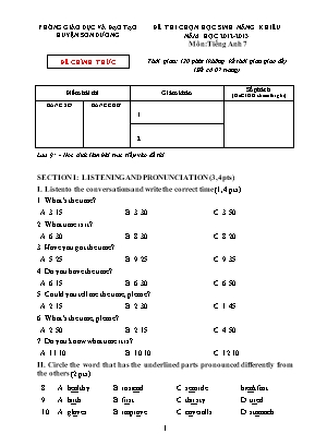 Đề thi chọn học sinh năng khiếu môn Tiếng Anh 7 - Năm học 2012-2013