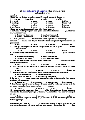 Đề thi giữa học kì 2 môn Tiếng Anh Lớp 10 - Năm học 2018-2019 - Đề số 4