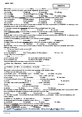 Đề thi học kì 1 môn Tiếng Anh Lớp 10 - Mã đề 246