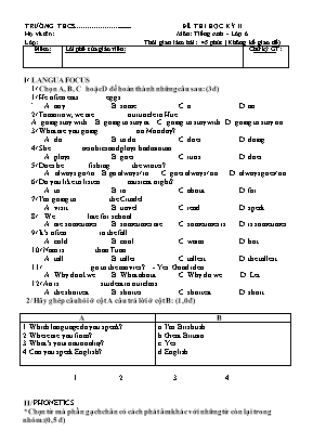 Đề thi học kỳ II môn Tiếng Anh Lớp 6 (Có đáp án)