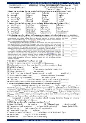 Đề thi khảo sát chất lượng các đội tuyển học sinh giỏi môn Tiếng Anh Khối 7 - Năm học 2017-2018 - Đề số 709