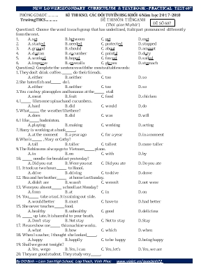 Đề thi khảo sát chất lượng các đội tuyển học sinh giỏi môn Tiếng Anh Khối 6 - Năm học 2017-2018 - Đề số 607