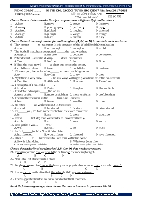 Đề thi khảo sát chất lượng các đội tuyển học sinh giỏi môn Tiếng Anh Khối 7 - Năm học 2017-2018 - Đề số 756