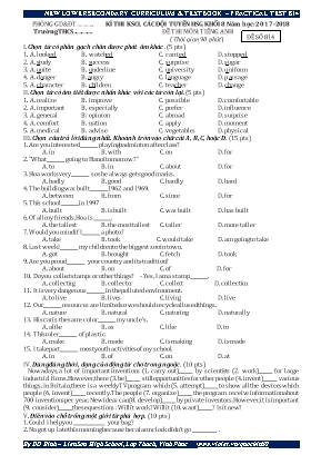 Đề thi khảo sát chất lượng các đội tuyển học sinh giỏi môn Tiếng Anh Khối 8 - Năm học 2017-2018 - Đề số 814