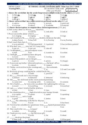 Đề thi khảo sát chất lượng các đội tuyển học sinh giỏi môn Tiếng Anh Khối 7 - Năm học 2017-2018 - Đề số 724