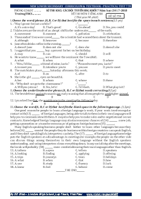 Đề thi khảo sát chất lượng các đội tuyển học sinh giỏi môn Tiếng Anh Khối 7 - Năm học 2017-2018 - Đề số 759