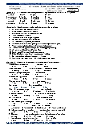 Đề thi khảo sát chất lượng các đội tuyển học sinh giỏi môn Tiếng Anh Khối 8 - Năm học 2017-2018 - Đề số 861