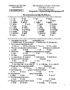 Đề thi khảo sát học sinh giỏi môn Tiếng Anh Lớp 7 - Năm học 2013-2014(Có đáp án)