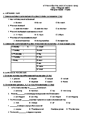 Đề thi kiểm tra học kì II môn Tiếng Anh khối 8 - Năm học 2015-2016