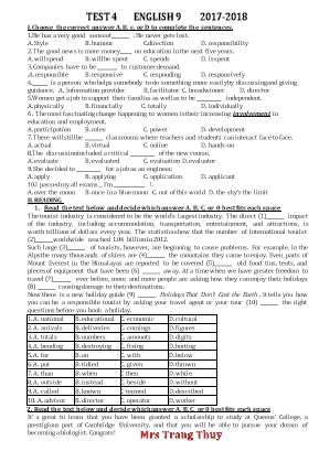 Đề thi số 4 học kì 2 môn Tiếng Anh Lớp 9 - Năm học 2017-2018