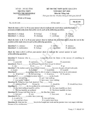 Đề thi thử THPT Quốc gia lần I môn Tiếng Anh - Năm học 2017-2018 - Mã đề 101