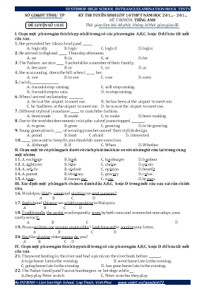Đề thi tuyển sinh lớp 10 THPT môn Tiếng Anh Lớp 9 - Đề luyện số 1035