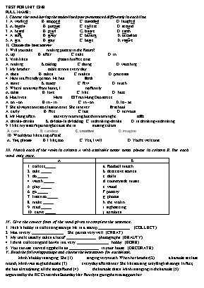 Bài ôn tập môn Tiếng Anh - Unit 1