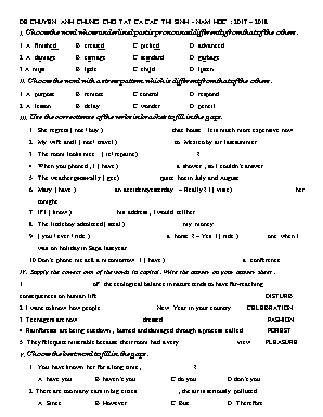 Đề chuyên anh chung cho tất cả thí sinh môn Tiếng Anh - Năm học  2017-2018