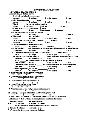 Đề cương ôn thi môn Tiếng Anh Lớp 12 - Mệnh đề trạng ngữ (Adverbial clauses)