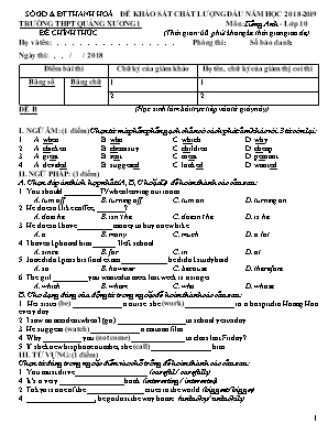 Đề khảo sát chất lượng đầu môn Tiếng Anh Lớp 10 - Năm học 2018-2019