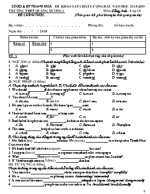 Đề khảo sát chất lượng đầu năm học môn Tiếng Anh Lớp 10 - Năm học 2018-2019