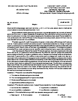 Đề khảo sát chất lượng lớp 12 THPT môn Tiếng Anh - Năm học 2017-2018 - Mã đề thi 389