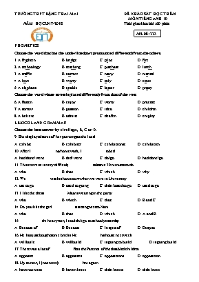 Đề khảo sát học thêm môn Tiếng Anh 10 - Năm học 2017-2018