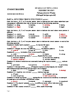 Đề khảo sát môn Tiếng Anh Lớp 10 - Năm học 2018-2019 (Có đáp án)