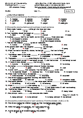 Đề kiểm tra 1 tiết bài số 1 môn Tiếng Anh 11 