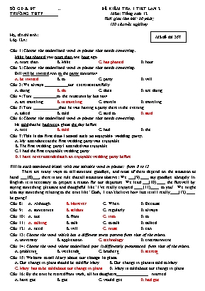 Đề kiểm tra 1 tiết lần 2 môn Tiếng Anh 12 (Có đáp án)