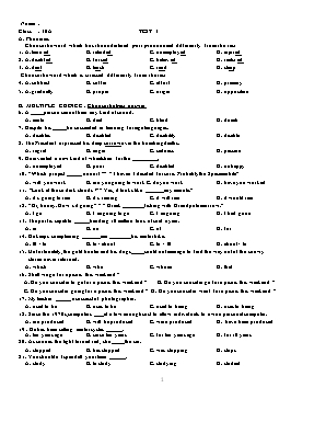 Đề kiểm tra 1 tiết số 1 môn Tiếng Anh Lớp 10