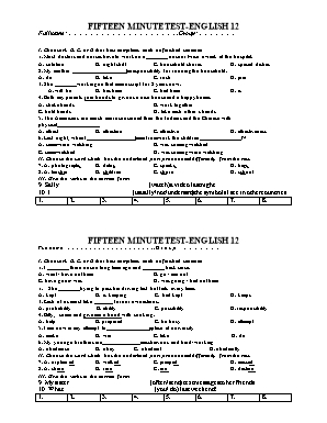 Đề kiểm tra 15 phút môn Tiếng Anh Khối 12