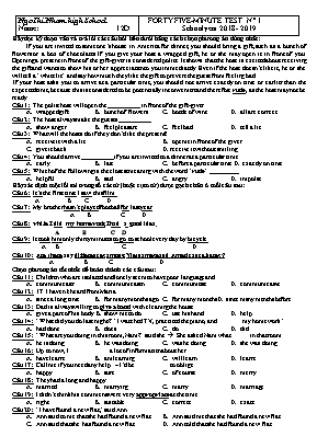 Đề kiểm tra 45 phút lần 1 môn Tiếng Anh Lớp 12 - Năm học 2018-2019