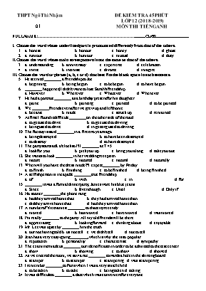 Đề kiểm tra 45 phút lớp 12 môn Tiếng Anh - Năm học 2018-2019