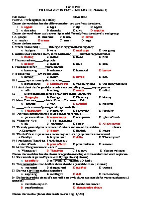 Đề kiểm tra 45 phút số 1 môn Tiếng Anh Khối 10