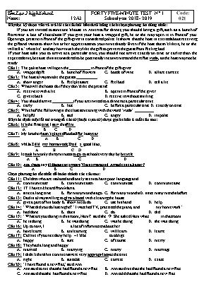 Đề kiểm tra 45 phút số 1 môn Tiếng Anh Lớp 12 - Năm học 2018-2019 - Trường THPT Yên Lạc 2