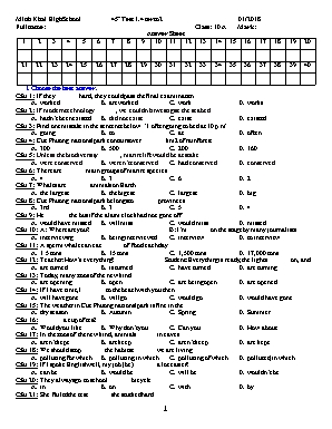 Đề kiểm tra 45 phút số 1.4 học kì 2 môn Tiếng Anh Lớp 10 - Năm học 2017-2018