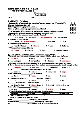 Đề kiểm tra 45 phút số 2 môn Tiếng Anh Lớp 11 - Trường THPT Kim Ngọc