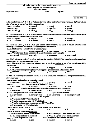 Đề kiểm tra chất lượng giữa học kì II môn Tiếng Anh 10 - Năm học 2017-2018