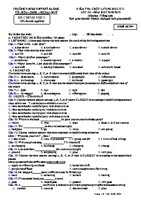 Đề kiểm tra chất lượng học kì I môn Tiếng Anh Lớp 10 - Năm học 2018-2019 - Mã đề thi 004