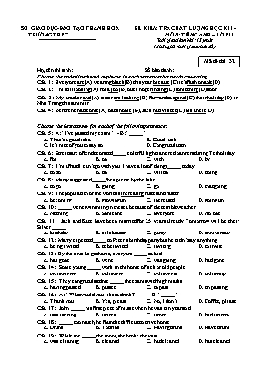 Đề kiểm tra chất lượng học kì I môn Tiếng Anh Lớp 11 - Mã đề thi 132
