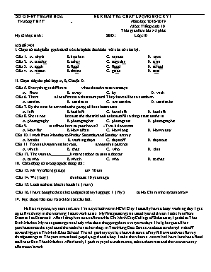 Đề kiểm tra chất lượng học kỳ I môn Tiếng Anh 10 - Năm học 2018-2019