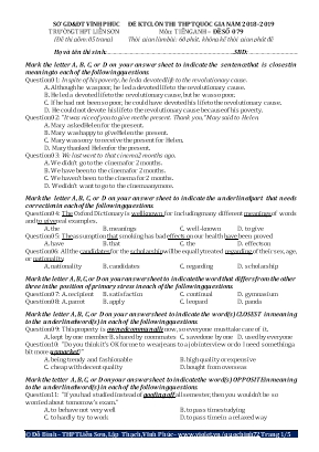 Đề kiểm tra chất lượng ôn thi THPT Quốc gia môn Tiếng Anh Lớp 12 - Năm học 2018-2019 - Đề số 079