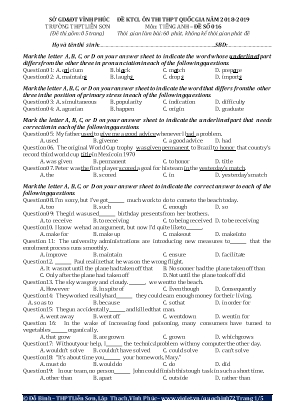 Đề kiểm tra chất lượng ôn thi THPT Quốc gia môn Tiếng Anh Lớp 12 - Năm học 2018-2019 - Đề số 016